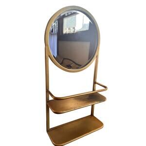 Vintage Gold Metal Shelf and Mirror